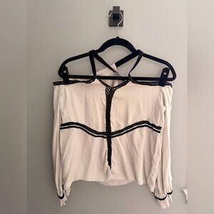 ROI silk Elegant White and Black Women's Top